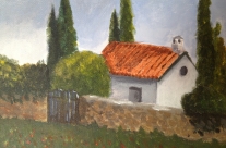 Sold ottage with red roof 4x6 ins